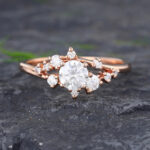 Pattiring Unique Rose Gold Moissanite Diamond Cluster Engagement Ring
