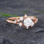 Pattiring Unique Rose Gold Moissanite Diamond Cluster Engagement Ring 4