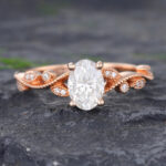 Pattiring Vintage Oval Cut Moissanite Milgrain Engagement Ring