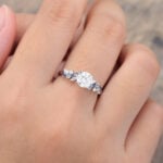 Pattiring White Gold 1 Carat Moissanite and Sapphire Engagement Ring 1