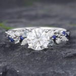Pattiring White Gold 1 Carat Moissanite and Sapphire Engagement Ring