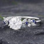 Pattiring White Gold 1 Carat Moissanite and Sapphire Engagement Ring 4