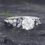 Pattiring White Gold 1 Carat Moissanite and Sapphire Engagement Ring 5