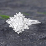 Pattiring White Gold Oval Cut Moissanite Halo Engagement Ring 2
