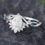 Pattiring White Gold Pear Shaped Moissanite Leaf Engagement Ring 1