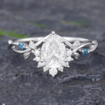 Pattiring White Gold Pear Shaped Moissanite Leaf Engagement Ring