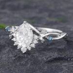 Pattiring White Gold Pear Shaped Moissanite Leaf Engagement Ring 3