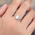 Pattiring White Gold Pear Shaped Moissanite Leaf Engagement Ring 4