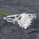 Pattiring White Gold Pear Shaped Moissanite Leaf Engagement Ring 5