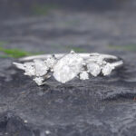 Pattiring White Gold Vintage Oval Cut Moissanite and Diamond Cluster Engagement Ring