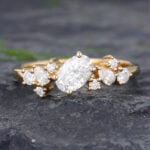 Pattiring Yellow Gold Vintage Oval Cut Moissanite and Diamond Cluster Engagement Ring