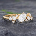 Pattiring Yellow Gold Vintage Oval Cut Moissanite and Diamond Cluster Engagement Ring 2