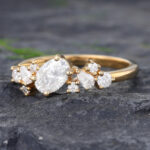 Pattiring Yellow Gold Vintage Oval Cut Moissanite and Diamond Cluster Engagement Ring 3