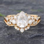 2PCS Pear Shaped Moissanite Cluster Bridal Ring Set 14K Yellow Gold