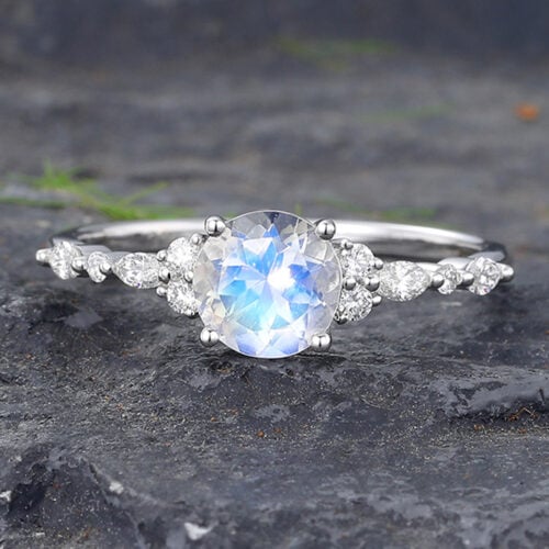 Moonstone Engagement Ring White Gold Bridal Ring