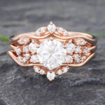 1 Carat Moissanite Ring Rose Gold 3 Piece Wedding Ring Sets for Her
