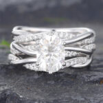 14k White Gold Moissanite Ring 3PCS Twisted Engagement Ring Set