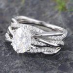 2PCS Oval Moissanite Twisted Engagement Ring Set Wedding Set White Gold