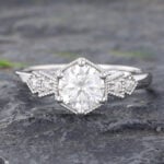 Round Moissanite Engagement Rings Womens White Gold Rings