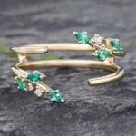Emerald Wedding Band Gold Nature Inspired Ring Enhancer