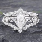 3 Ring Wedding Set Marquise Moissanite Vintage Engagement Rings