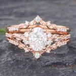 3 Piece Wedding Ring Set Oval Antique Moissanite Engagement Rings