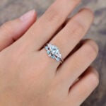 Floral Round Cut Aquamarine Wedding Ring Set Vintage White Gold 2PCS