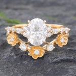 Moissanite Engagement Ring Set Yellow Gold Diamond Wedding Rings