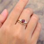 2PCS Ruby Wedding Ring Set Gold Nature Inspired Ring Set