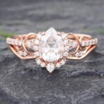 Moissanite Engagement Set Pear Cut Diamond Engagement Ring