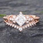 Princess Cut Wedding Rings Rose Gold Moissanite Bridal Ring Sets