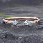 Swiss Blue Topaz Ring Diamond Open Wedding Band 14K Rose Gold