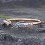 Swiss Blue Topaz Ring Diamond Open Wedding Band 14K Rose Gold