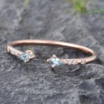 Swiss Blue Topaz Ring Diamond Open Wedding Band 14K Rose Gold