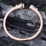 Swiss Blue Topaz Ring Diamond Open Wedding Band 14K Rose Gold