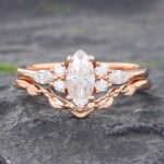 Marquise Moissanite Ring Vintage Rose Gold Engagement Rings