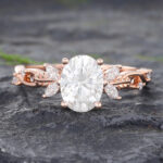Oval Cut Moissanite Ring Rose Gold Wedding Rings for Women