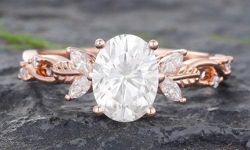 Oval Cut Moissanite Ring Rose Gold Wedding Rings for Women