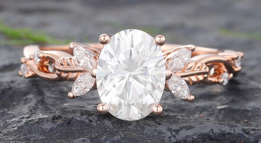 Oval Cut Moissanite Ring Rose Gold Wedding Rings for Women