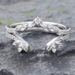 Moissanite Ring Set White Gold Curved Antique Wedding Band