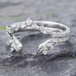 Leaf Design White Gold Moissanite Wedding Ring Set