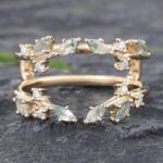 Moss Agate Double Curved Wedding Band 14K Yellow Gold Enhancer