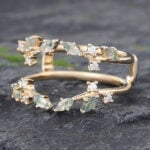Moss Agate Double Curved Wedding Band 14K Yellow Gold Enhancer