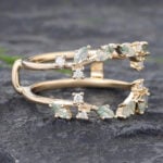 Moss Agate Double Curved Wedding Band 14K Yellow Gold Enhancer