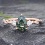 Pear Shape Rings Moss Agate Twist Band Engagement Ring