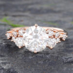 Round Moissanite Cluster Engagement Ring 14K Rose Gold