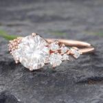 Round Moissanite Cluster Engagement Ring 14K Rose Gold