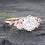 Round Moissanite Cluster Engagement Ring 14K Rose Gold