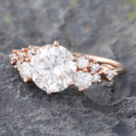 Round Moissanite Cluster Engagement Ring 14K Rose Gold