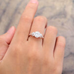 Round Moissanite Cluster Engagement Ring 14K Rose Gold